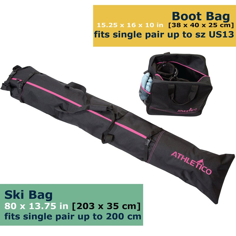 Athletico Two-Piece Ski and Boot Bag Combo | Store & Transport Skis Up to 200 CM and Boots Up To Size 13 | Includes 1 Ski Bag & 1 Ski Boot Bag (Black with Pink Trim) - Image 3